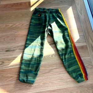 Camo print aviator nation sweatpants with stripes on side